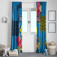 Palau Independence Day Window Curtain 1st October 30th Anniversary Polynesian Jungle Flower