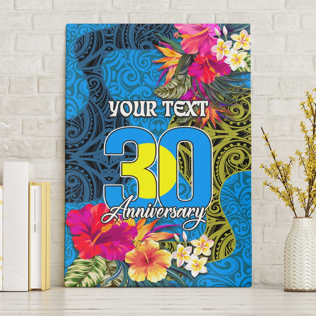 Personalised Palau Independence Day Canvas Wall Art 1st October 30th Anniversary Polynesian Jungle Flower LT03 Without Frame Blue - Polynesian Pride