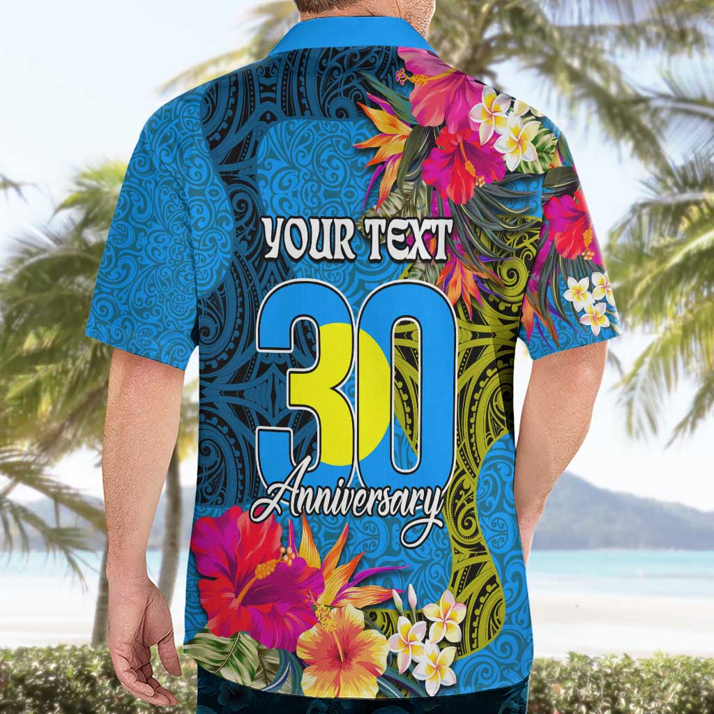 Personalised Palau Independence Day Hawaiian Shirt 1st October 30th Anniversary Polynesian Jungle Flower
