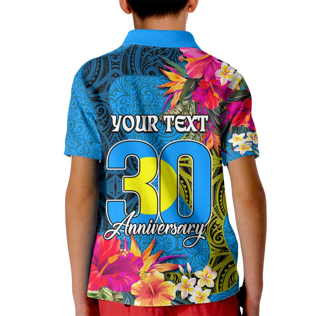 Personalised Palau Independence Day Kid Polo Shirt 1st October 30th Anniversary Polynesian Jungle Flower