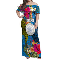 Personalised Palau Independence Day Off Shoulder Maxi Dress 1st October 30th Anniversary Polynesian Jungle Flower