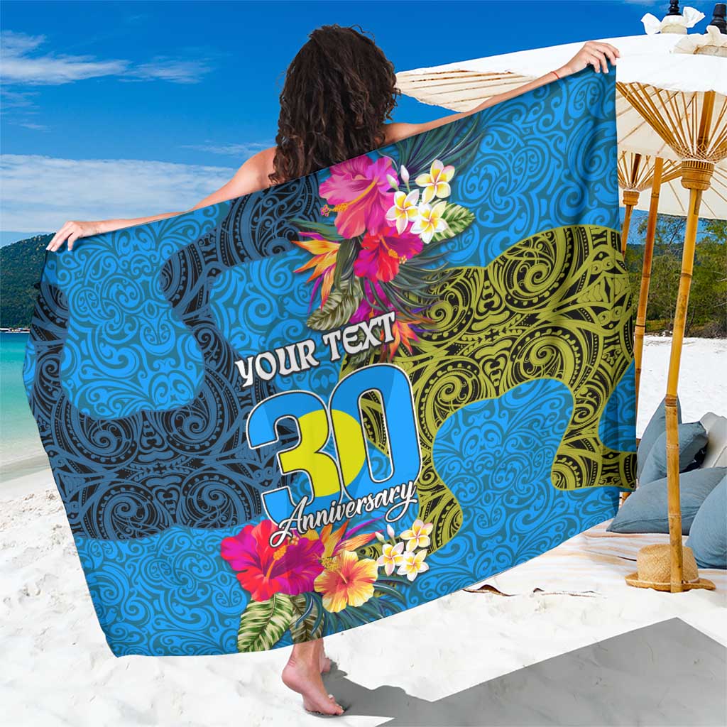 Personalised Palau Independence Day Sarong 1st October 30th Anniversary Polynesian Jungle Flower LT03 One Size 44 x 66 inches Blue - Polynesian Pride