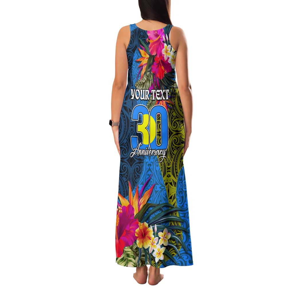 Personalised Palau Independence Day Tank Maxi Dress 1st October 30th Anniversary Polynesian Jungle Flower