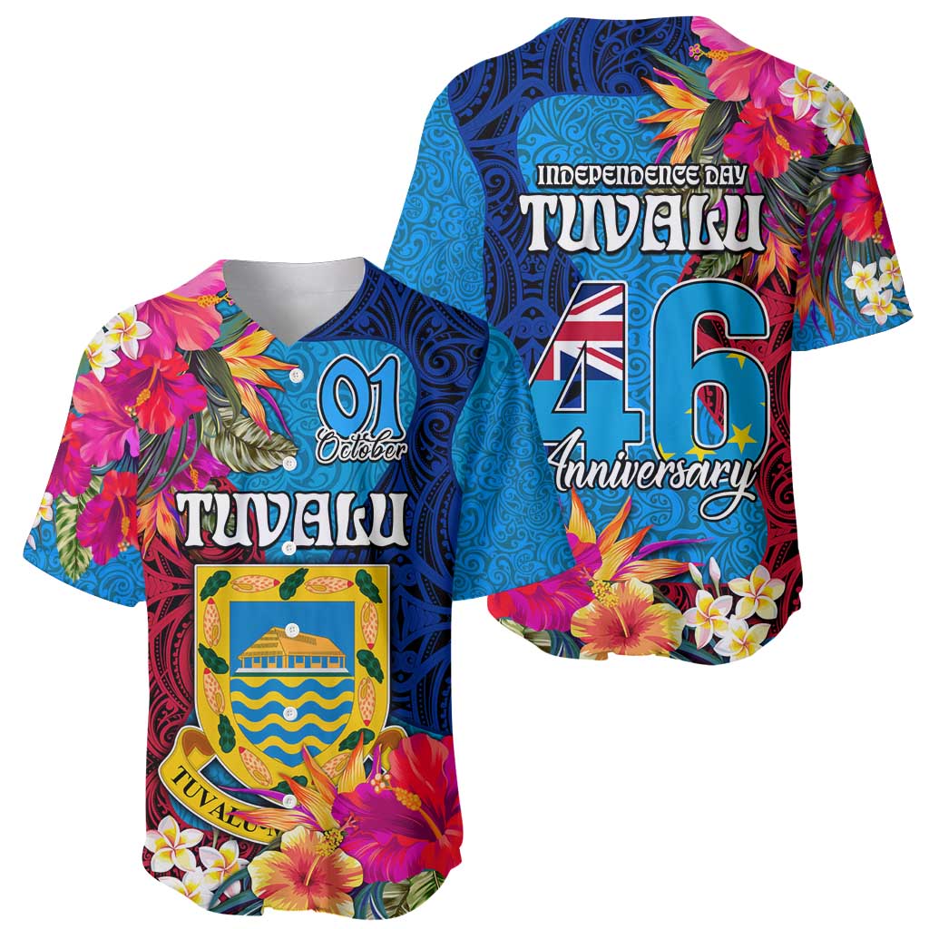 Tuvalu Independence Day Baseball Jersey 1st October 46th Anniversary Polynesian Jungle Flower LT03 - Polynesian Pride