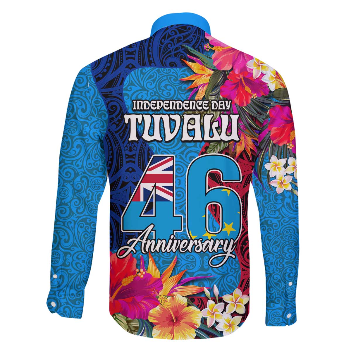 Tuvalu Independence Day Family Matching Off The Shoulder Long Sleeve Dress and Hawaiian Shirt 1st October 46th Anniversary Polynesian Jungle Flower LT03 - Polynesian Pride
