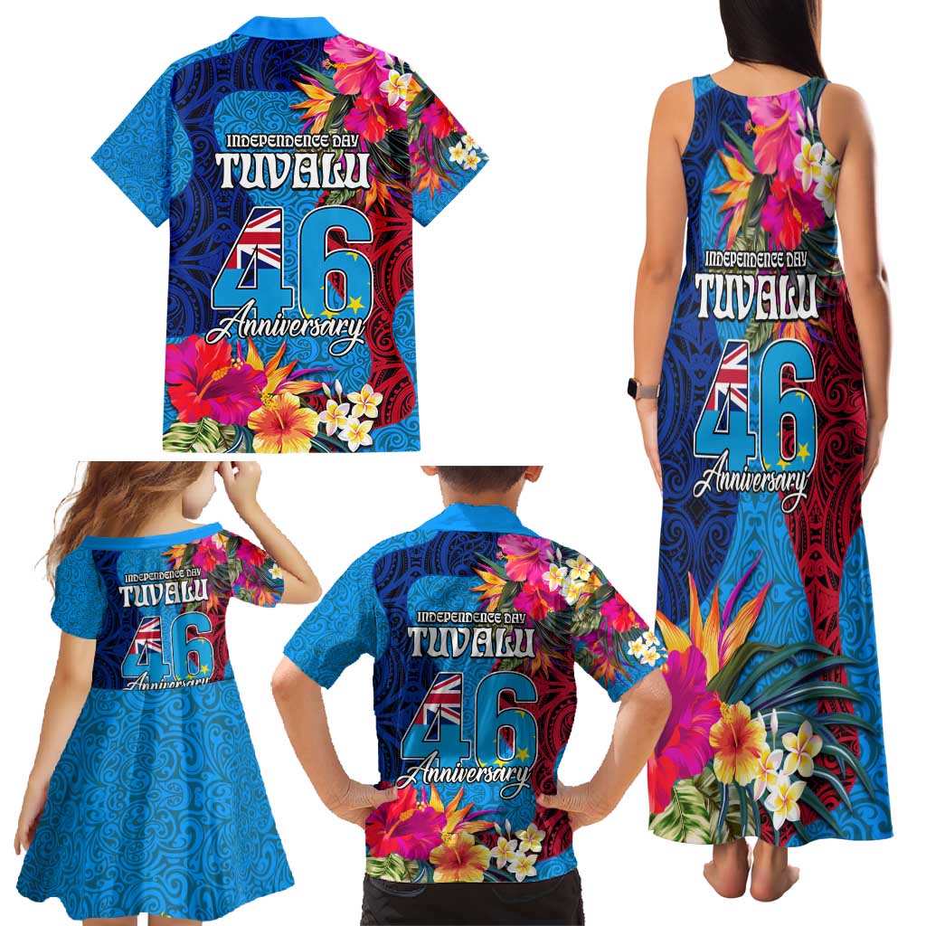 Tuvalu Independence Day Family Matching Tank Maxi Dress and Hawaiian Shirt 1st October 46th Anniversary Polynesian Jungle Flower LT03 - Polynesian Pride