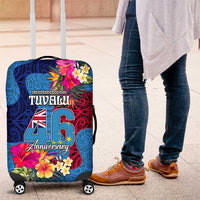 Tuvalu Independence Day Luggage Cover 1st October 46th Anniversary Polynesian Jungle Flower LT03 Blue - Polynesian Pride