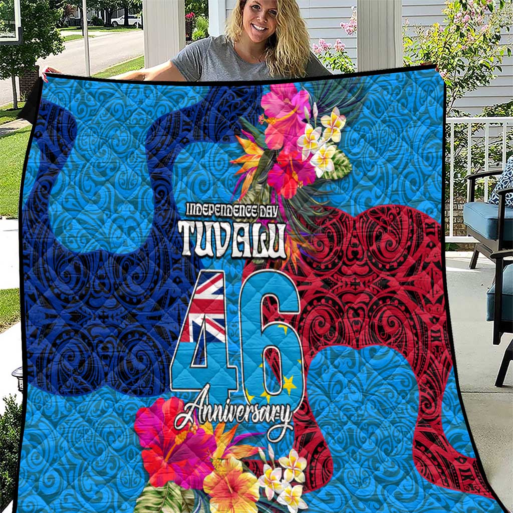 Tuvalu Independence Day Quilt 1st October 46th Anniversary Polynesian Jungle Flower LT03 Blue - Polynesian Pride