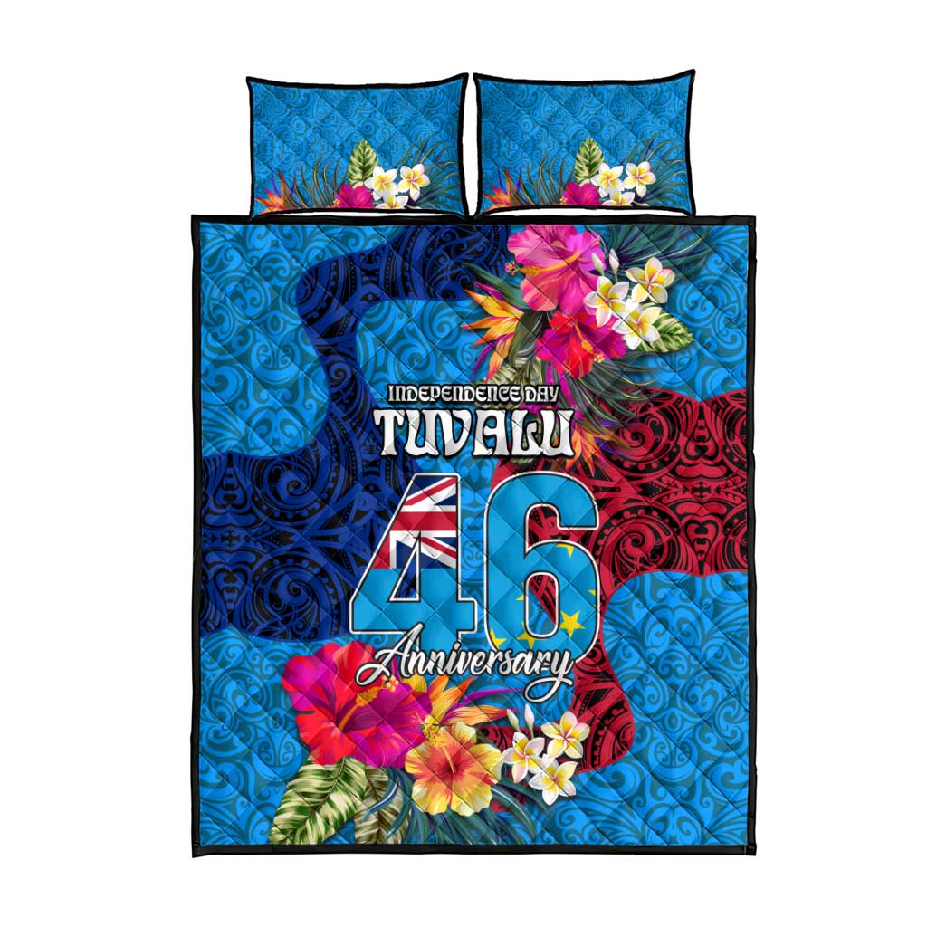 Tuvalu Independence Day Quilt Bed Set 1st October 46th Anniversary Polynesian Jungle Flower
