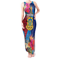 Tuvalu Independence Day Tank Maxi Dress 1st October 46th Anniversary Polynesian Jungle Flower LT03 Women Blue - Polynesian Pride