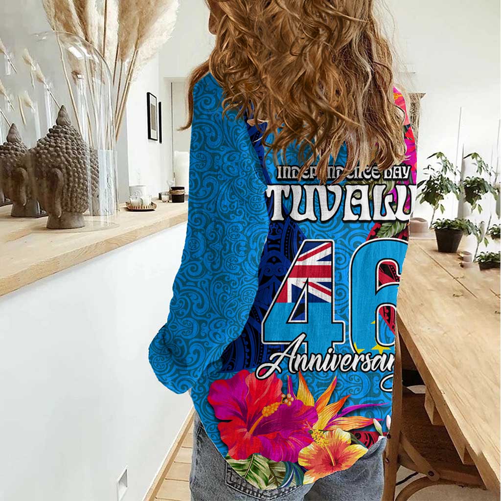 Tuvalu Independence Day Women Casual Shirt 1st October 46th Anniversary Polynesian Jungle Flower LT03 - Polynesian Pride