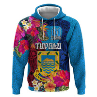 Tuvalu Independence Day Zip Hoodie 1st October 46th Anniversary Polynesian Jungle Flower LT03 Pullover Hoodie Blue - Polynesian Pride