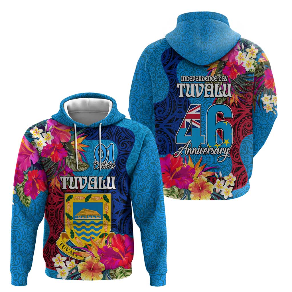 Tuvalu Independence Day Zip Hoodie 1st October 46th Anniversary Polynesian Jungle Flower LT03 - Polynesian Pride