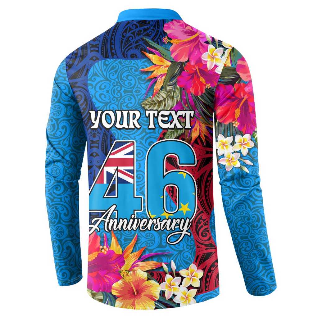 Personalised Tuvalu Independence Day Button Sweatshirt 1st October 46th Anniversary Polynesian Jungle Flower
