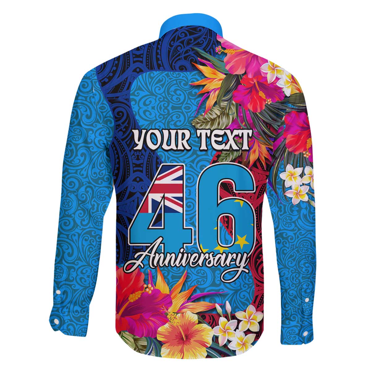 Personalised Tuvalu Independence Day Family Matching Off The Shoulder Long Sleeve Dress and Hawaiian Shirt 1st October 46th Anniversary Polynesian Jungle Flower