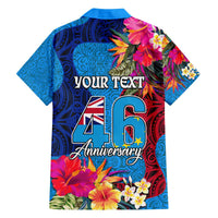 Personalised Tuvalu Independence Day Family Matching Off Shoulder Short Dress and Hawaiian Shirt 1st October 46th Anniversary Polynesian Jungle Flower LT03 - Polynesian Pride