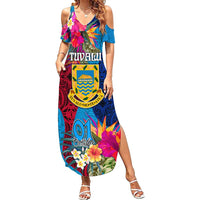 Personalised Tuvalu Independence Day Family Matching Summer Maxi Dress and Hawaiian Shirt 1st October 46th Anniversary Polynesian Jungle Flower