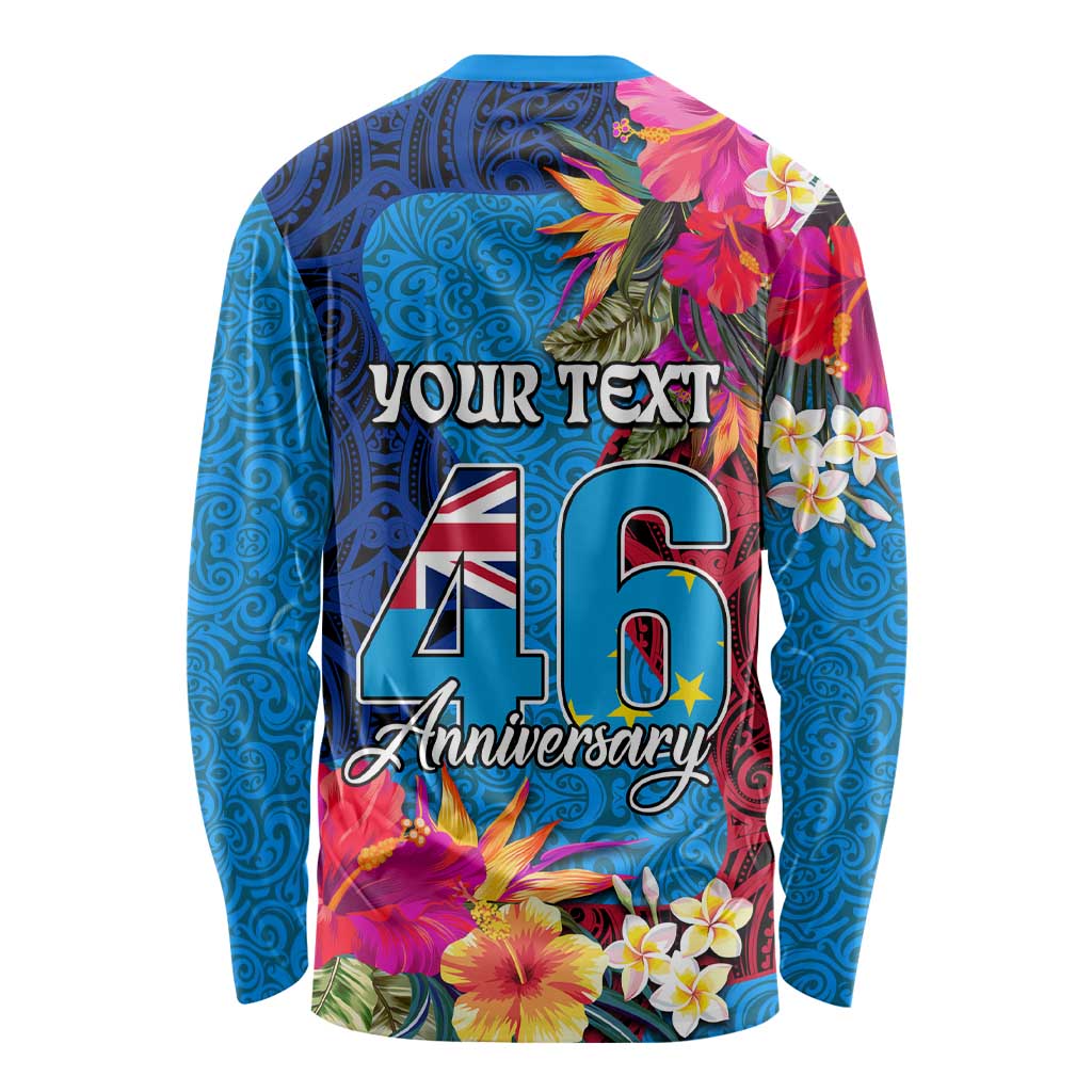Personalised Tuvalu Independence Day Long Sleeve Shirt 1st October 46th Anniversary Polynesian Jungle Flower LT03 - Polynesian Pride