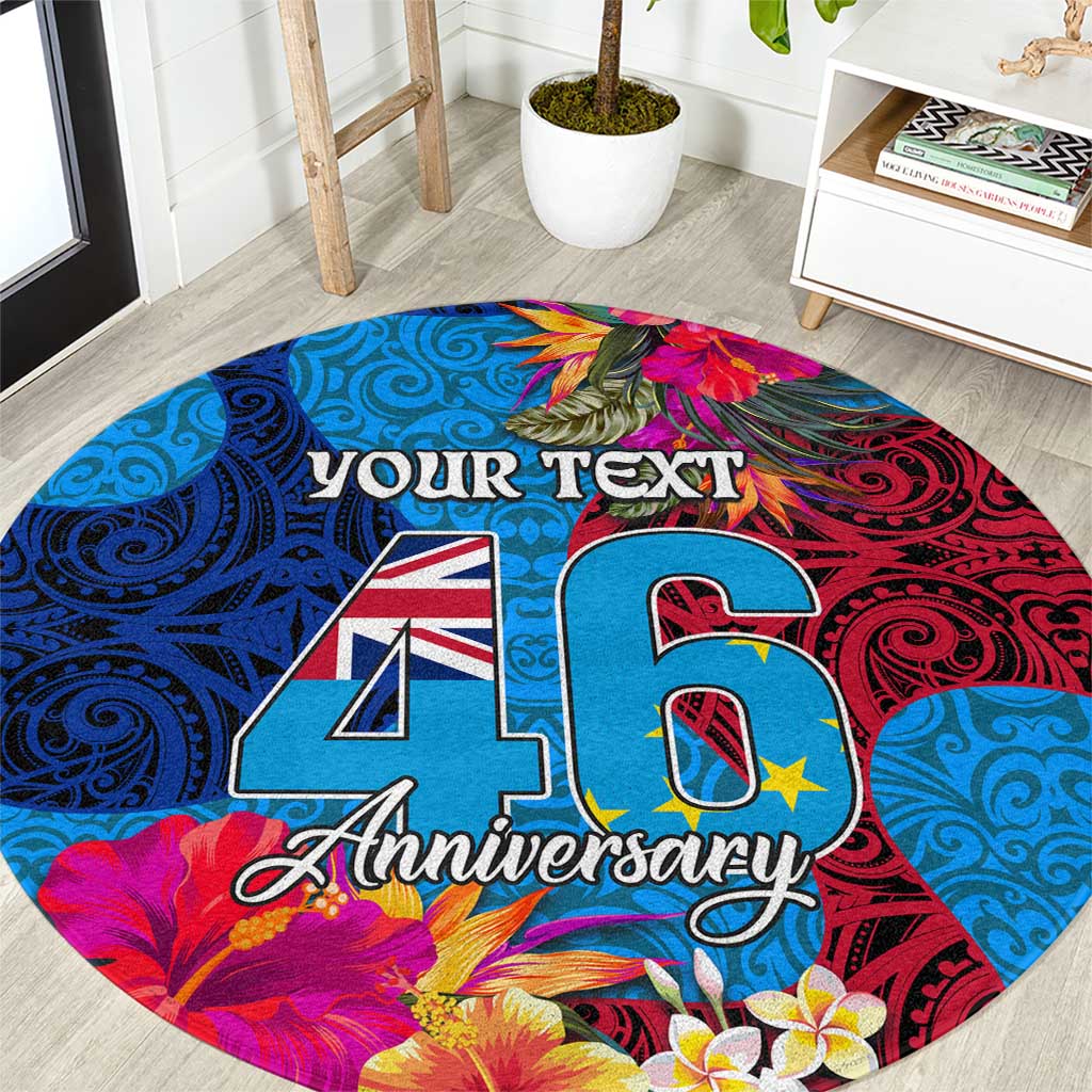 Personalised Tuvalu Independence Day Round Carpet 1st October 46th Anniversary Polynesian Jungle Flower LT03 Blue - Polynesian Pride