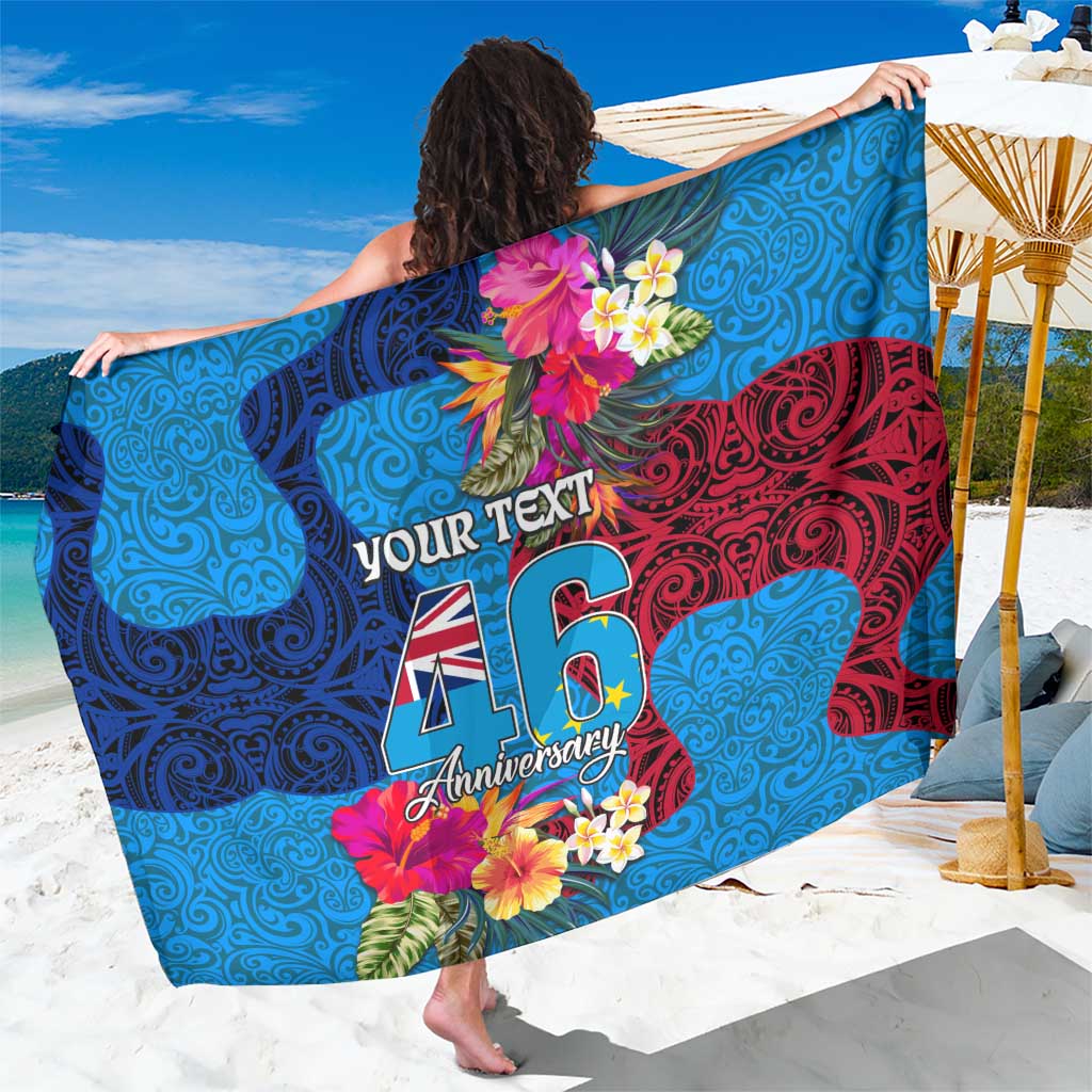Personalised Tuvalu Independence Day Sarong 1st October 46th Anniversary Polynesian Jungle Flower LT03 One Size 44 x 66 inches Blue - Polynesian Pride