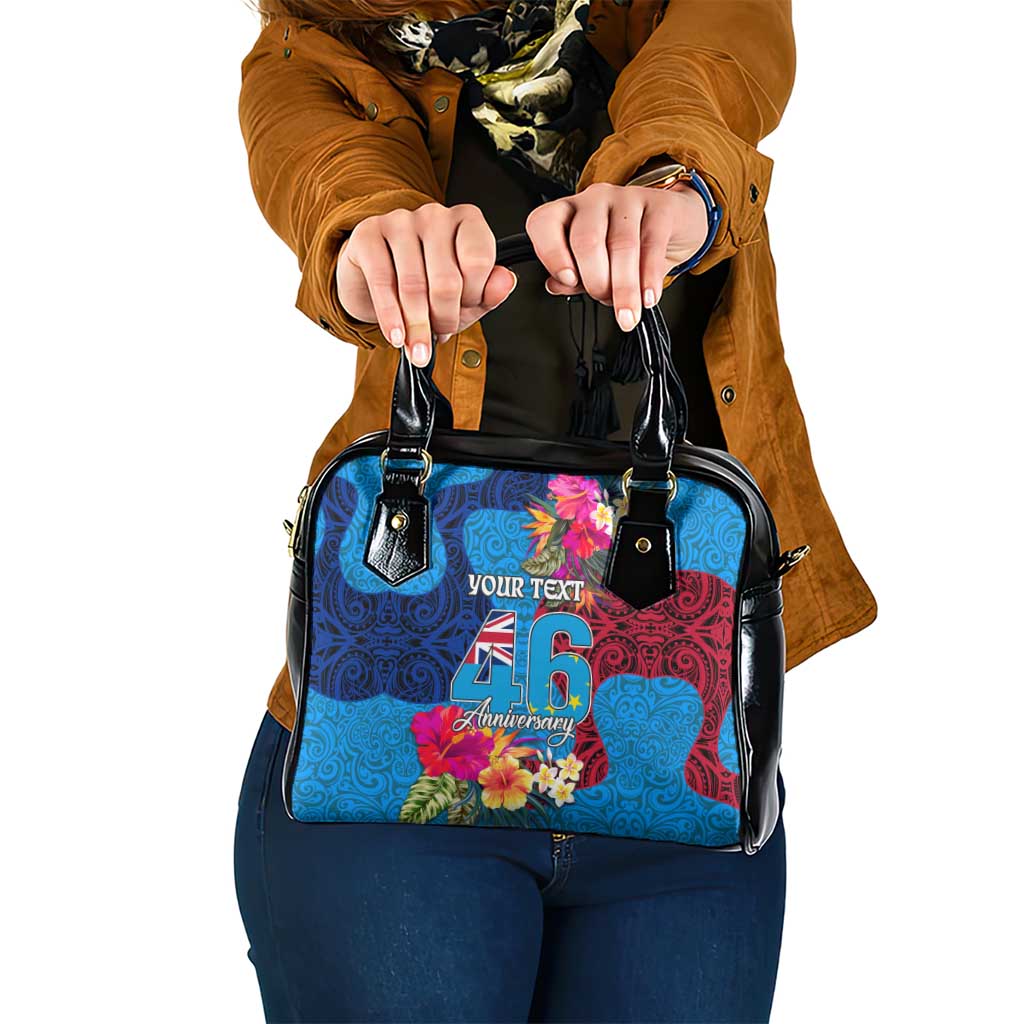 Personalised Tuvalu Independence Day Shoulder Handbag 1st October 46th Anniversary Polynesian Jungle Flower LT03 One Size Blue - Polynesian Pride