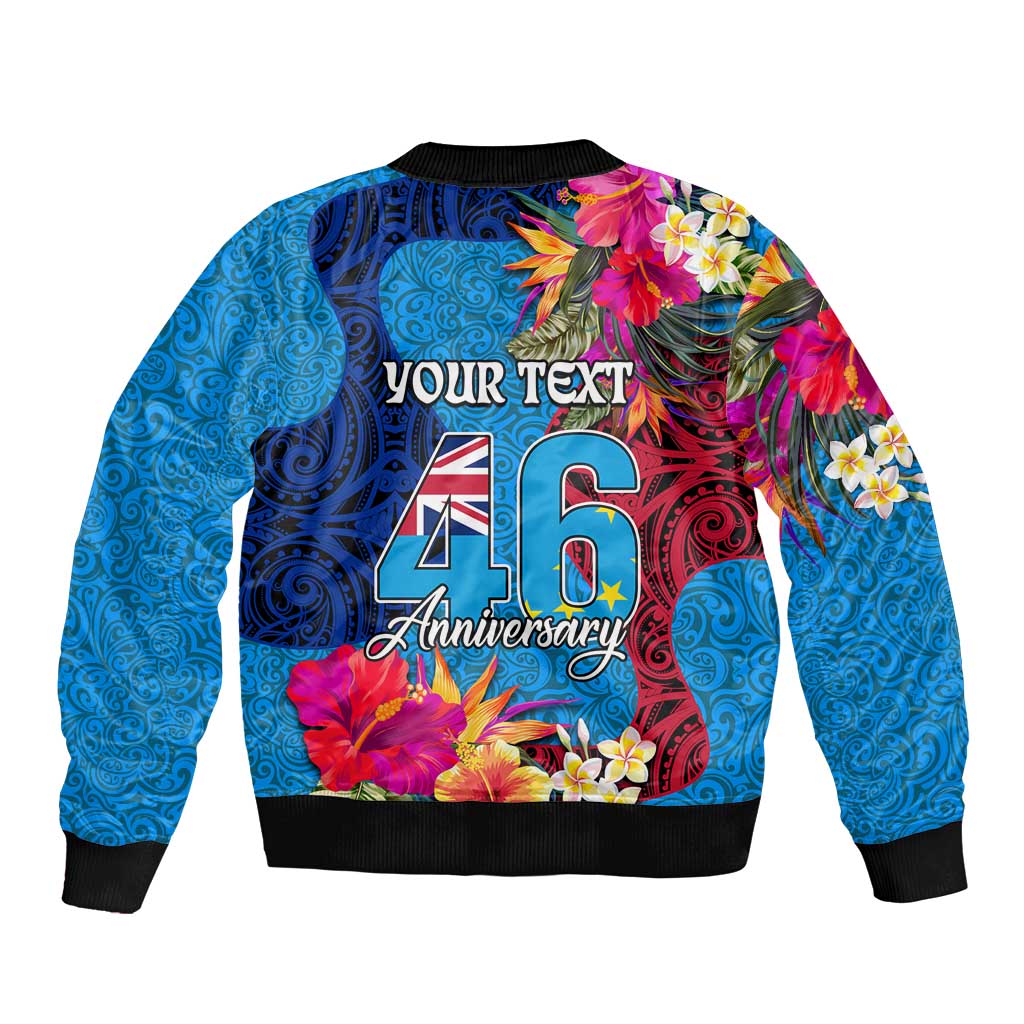Personalised Tuvalu Independence Day Sleeve Zip Bomber Jacket 1st October 46th Anniversary Polynesian Jungle Flower LT03 - Polynesian Pride