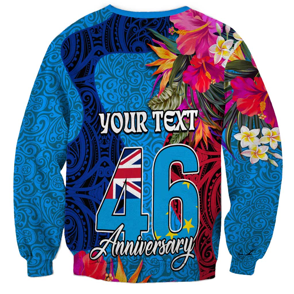 Personalised Tuvalu Independence Day Sweatshirt 1st October 46th Anniversary Polynesian Jungle Flower