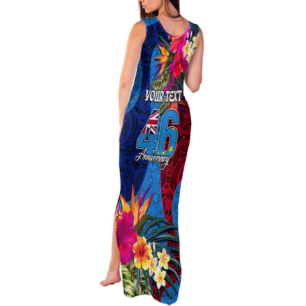 Personalised Tuvalu Independence Day Tank Maxi Dress 1st October 46th Anniversary Polynesian Jungle Flower