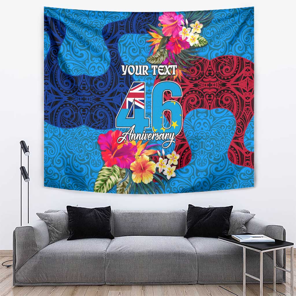 Personalised Tuvalu Independence Day Tapestry 1st October 46th Anniversary Polynesian Jungle Flower LT03 Blue - Polynesian Pride