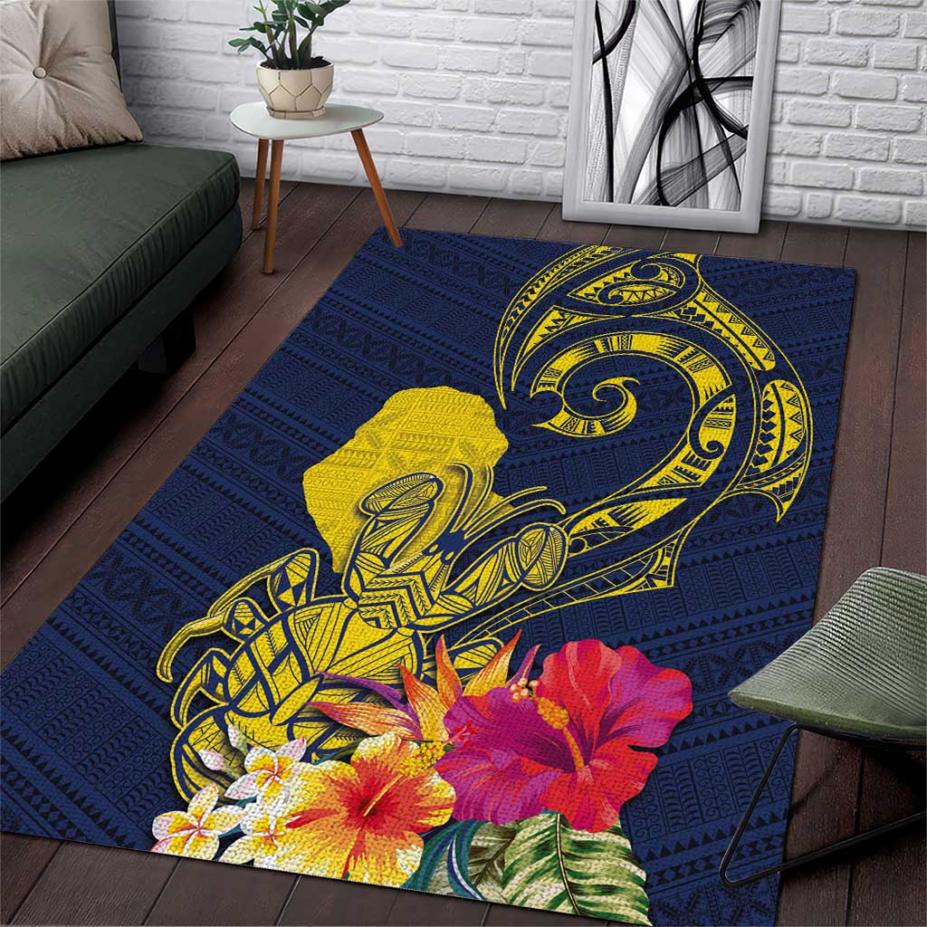 Niue Independence Day Area Rug Hiapo Pattern Hibiscus Plumeria and Uga LT03 Yellow - Polynesian Pride