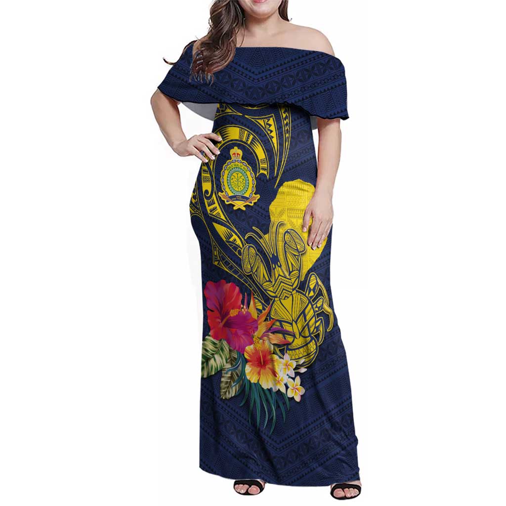 Niue Independence Day Family Matching Off Shoulder Maxi Dress and Hawaiian Shirt Hiapo Pattern Hibiscus Plumeria and Uga
