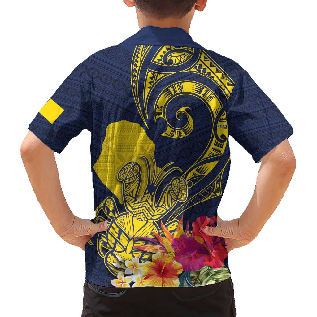 Niue Independence Day Kid Hawaiian Shirt Hiapo Pattern Hibiscus Plumeria and Uga