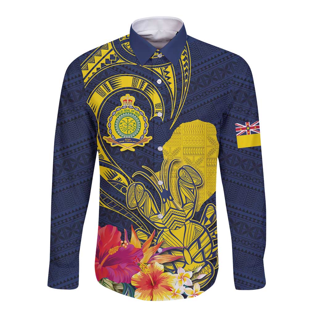 Niue Independence Day Long Sleeve Button Shirt Hiapo Pattern Hibiscus Plumeria and Uga LT03 Unisex Yellow - Polynesian Pride