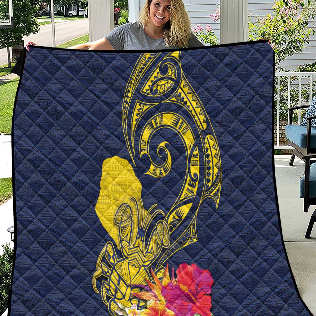Niue Independence Day Quilt Hiapo Pattern Hibiscus Plumeria and Uga LT03 Yellow - Polynesian Pride