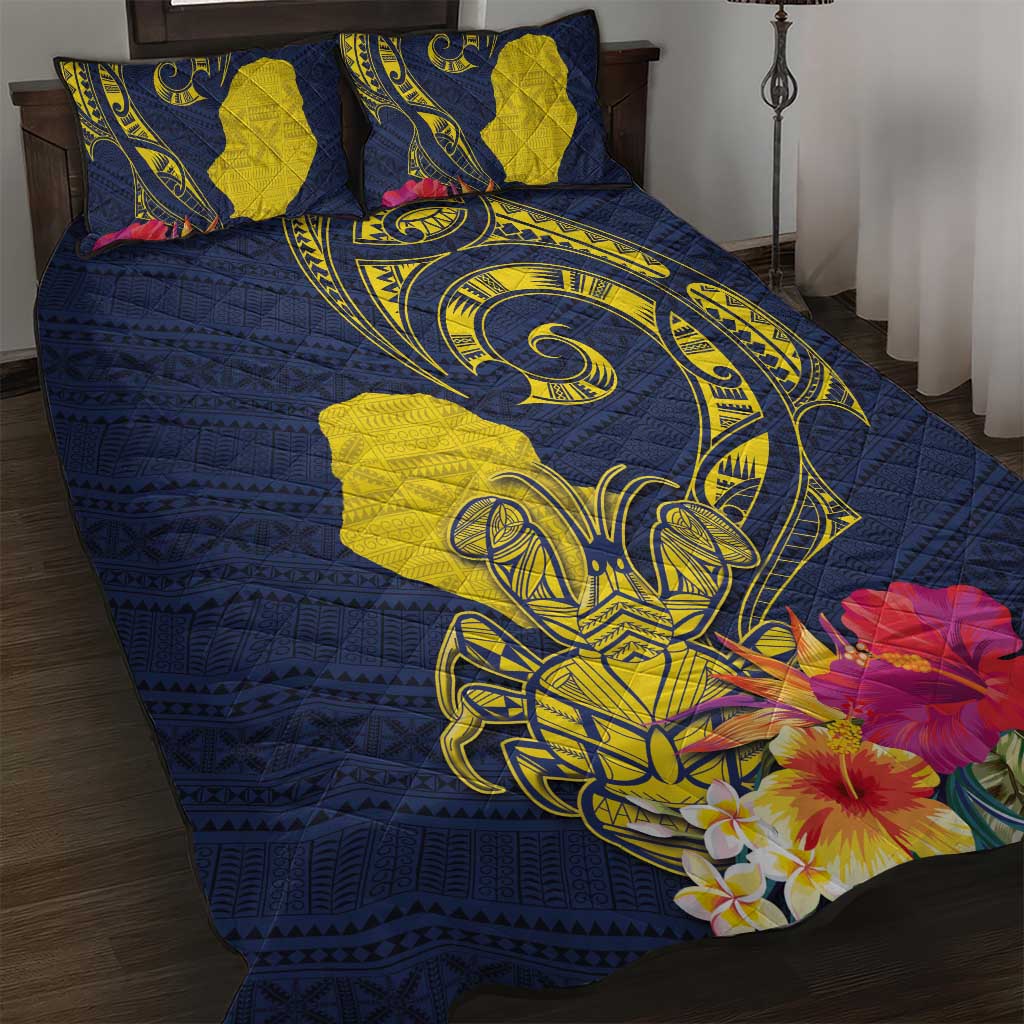 Niue Independence Day Quilt Bed Set Hiapo Pattern Hibiscus Plumeria and Uga LT03 Yellow - Polynesian Pride