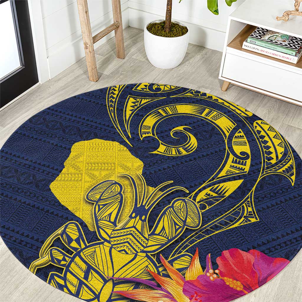 Niue Independence Day Round Carpet Hiapo Pattern Hibiscus Plumeria and Uga LT03 Yellow - Polynesian Pride