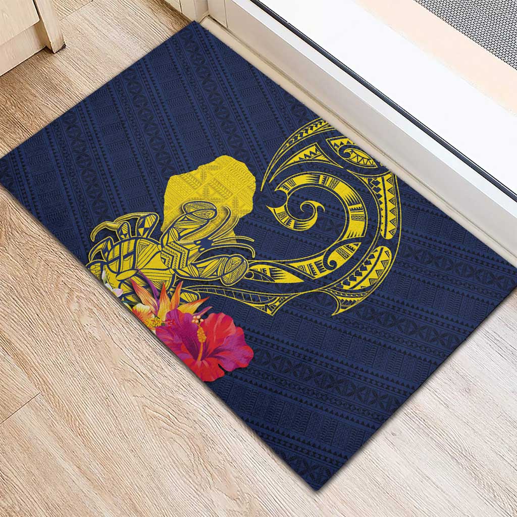 Niue Independence Day Rubber Doormat Hiapo Pattern Hibiscus Plumeria and Uga LT03 - Polynesian Pride