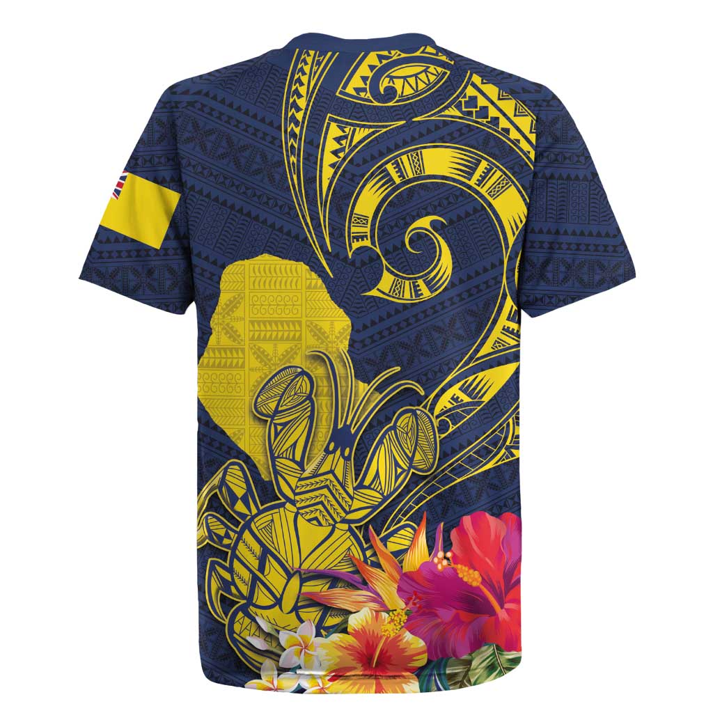 Niue Independence Day Rugby Jersey Hiapo Pattern Hibiscus Plumeria and Uga