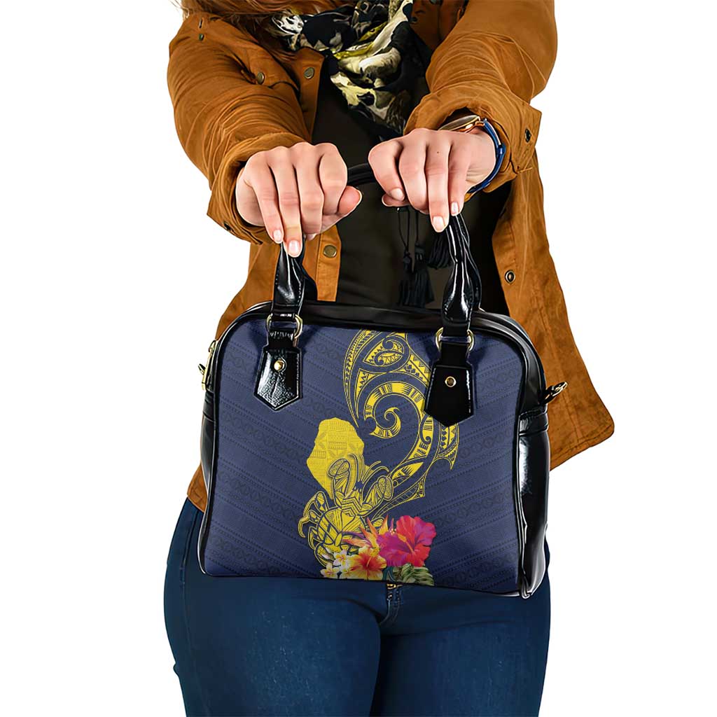 Niue Independence Day Shoulder Handbag Hiapo Pattern Hibiscus Plumeria and Uga LT03 One Size Yellow - Polynesian Pride
