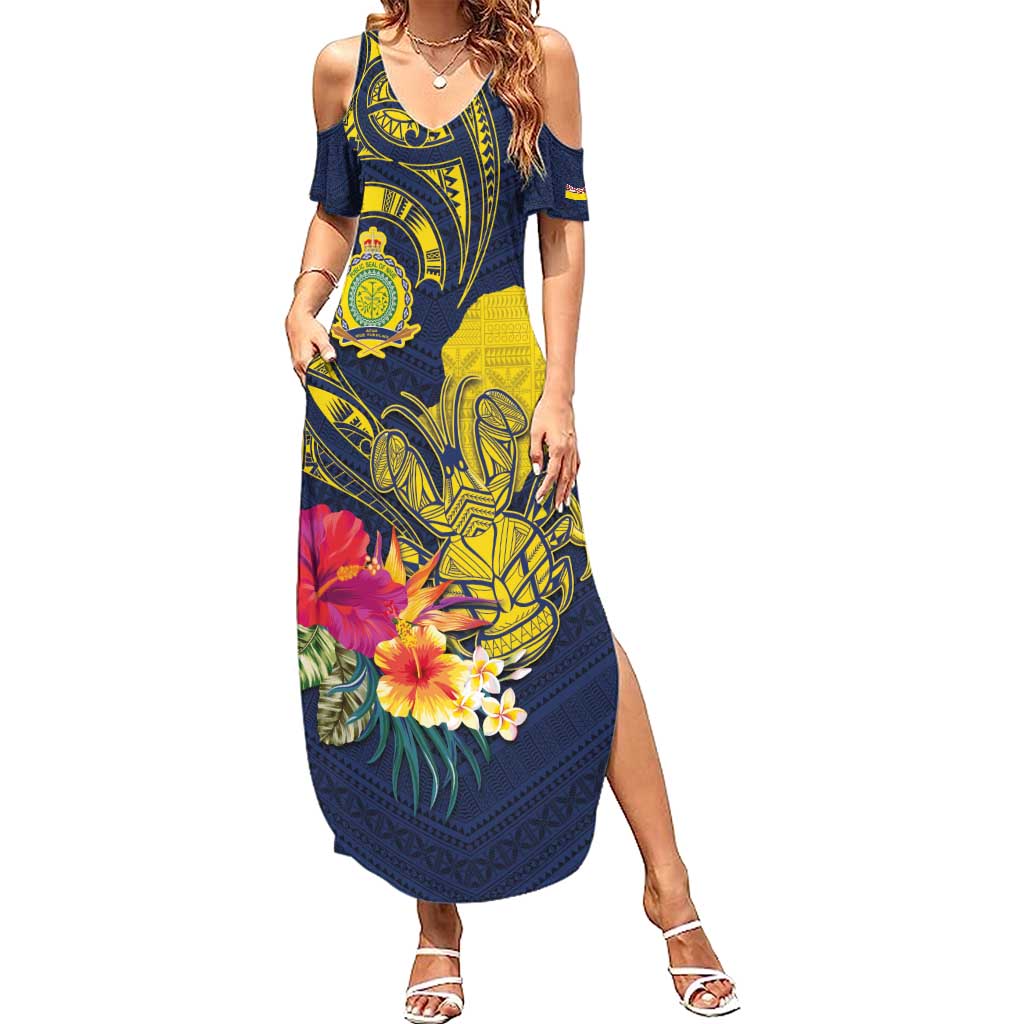 Niue Independence Day Summer Maxi Dress Hiapo Pattern Hibiscus Plumeria and Uga LT03 Women Yellow - Polynesian Pride