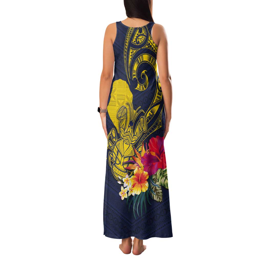 Niue Independence Day Tank Maxi Dress Hiapo Pattern Hibiscus Plumeria and Uga