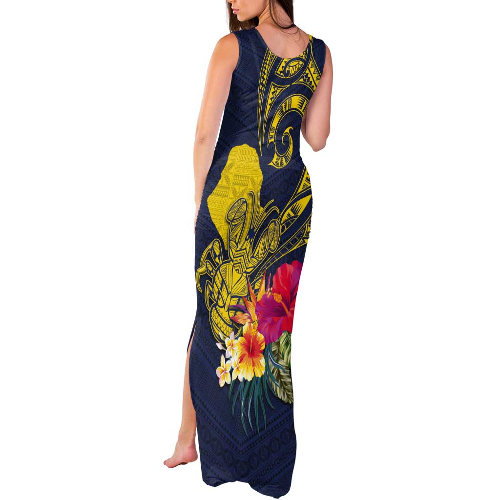 Niue Independence Day Tank Maxi Dress Hiapo Pattern Hibiscus Plumeria and Uga