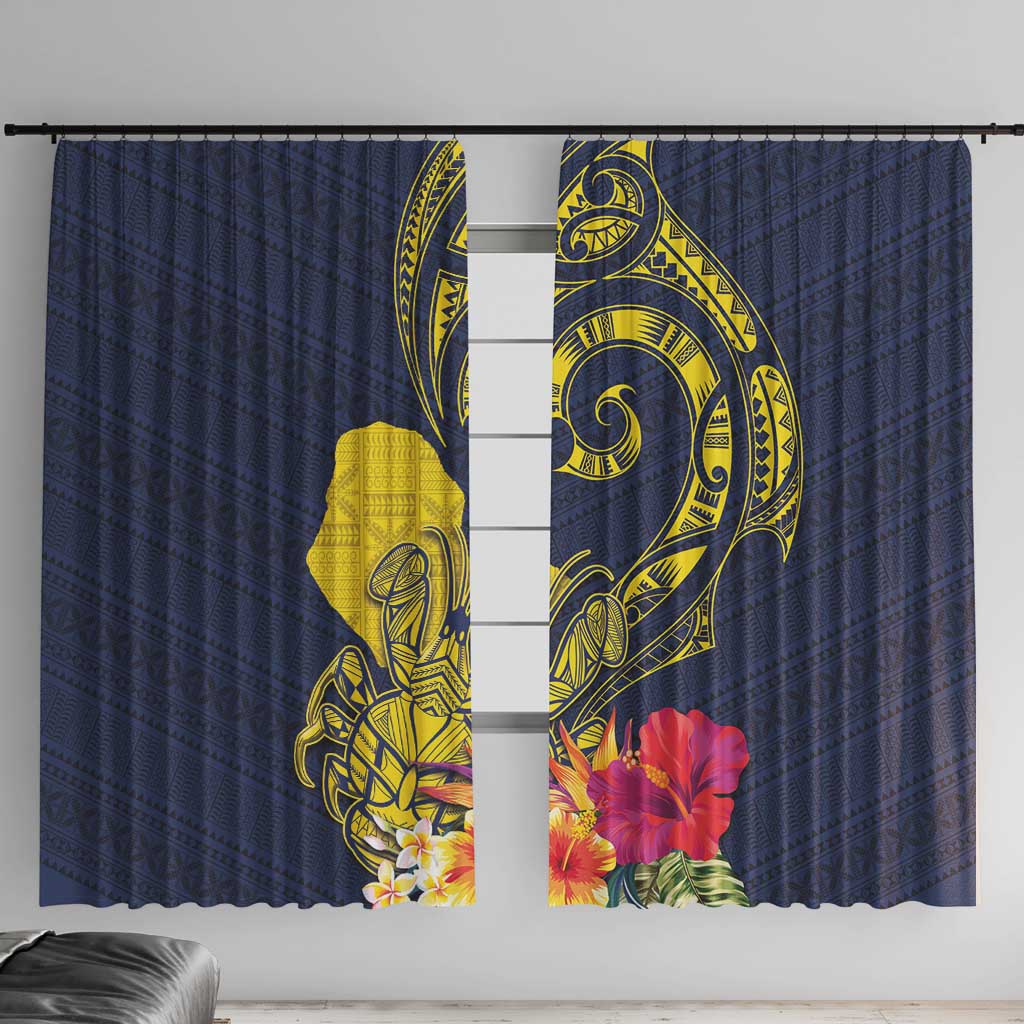 Niue Independence Day Window Curtain Hiapo Pattern Hibiscus Plumeria and Uga LT03 With Hooks Yellow - Polynesian Pride