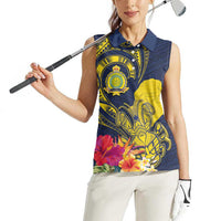 Niue Independence Day Women Sleeveless Polo Shirt Hiapo Pattern Hibiscus Plumeria and Uga