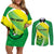 Enga Mioks Rugby Couples Matching Off Shoulder Short Dress and Long Sleeve Button Shirts Papua New Guinea Polynesian Tattoo LT03 Green - Polynesian Pride