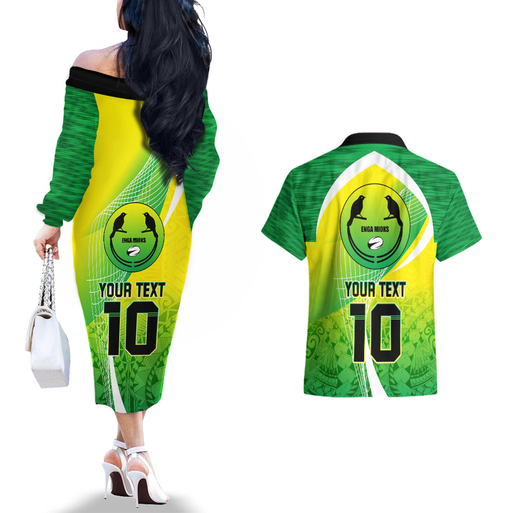 Custom Enga Mioks Rugby Couples Matching Off The Shoulder Long Sleeve Dress and Hawaiian Shirt Papua New Guinea Polynesian Tattoo LT03 - Polynesian Pride