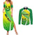 Custom Enga Mioks Rugby Couples Matching Summer Maxi Dress and Long Sleeve Button Shirts Papua New Guinea Polynesian Tattoo LT03 Green - Polynesian Pride