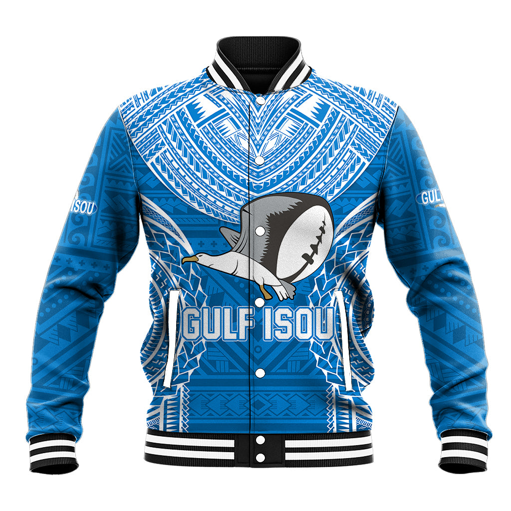 Gulf Isou Rugby Baseball Jacket Papua New Guinea Polynesian Tattoo LT03 Unisex Blue - Polynesian Pride