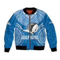 Custom Gulf Isou Rugby Bomber Jacket Papua New Guinea Polynesian Tattoo LT03 Unisex Blue - Polynesian Pride