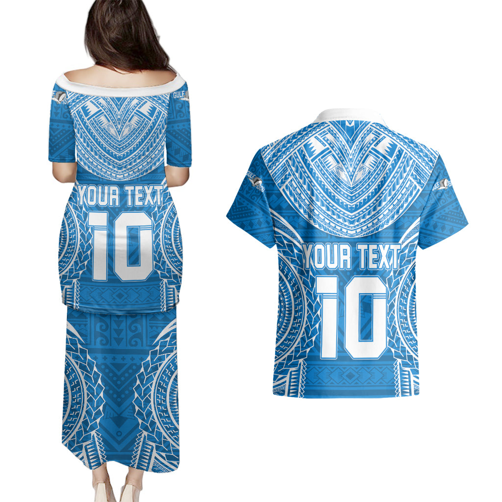 Custom Gulf Isou Rugby Couples Matching Puletasi Dress and Hawaiian Shirt Papua New Guinea Polynesian Tattoo LT03 - Polynesian Pride